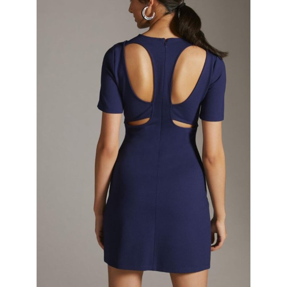 NWT Anthropologie Ponte Cut-Out Mini Dress Size Medium Navy Blue - Picture 3 of 12